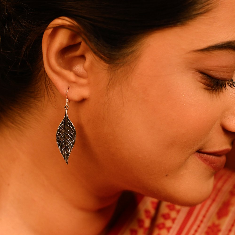 Vriksha Leaf 925 Oxidized Silver Earrings