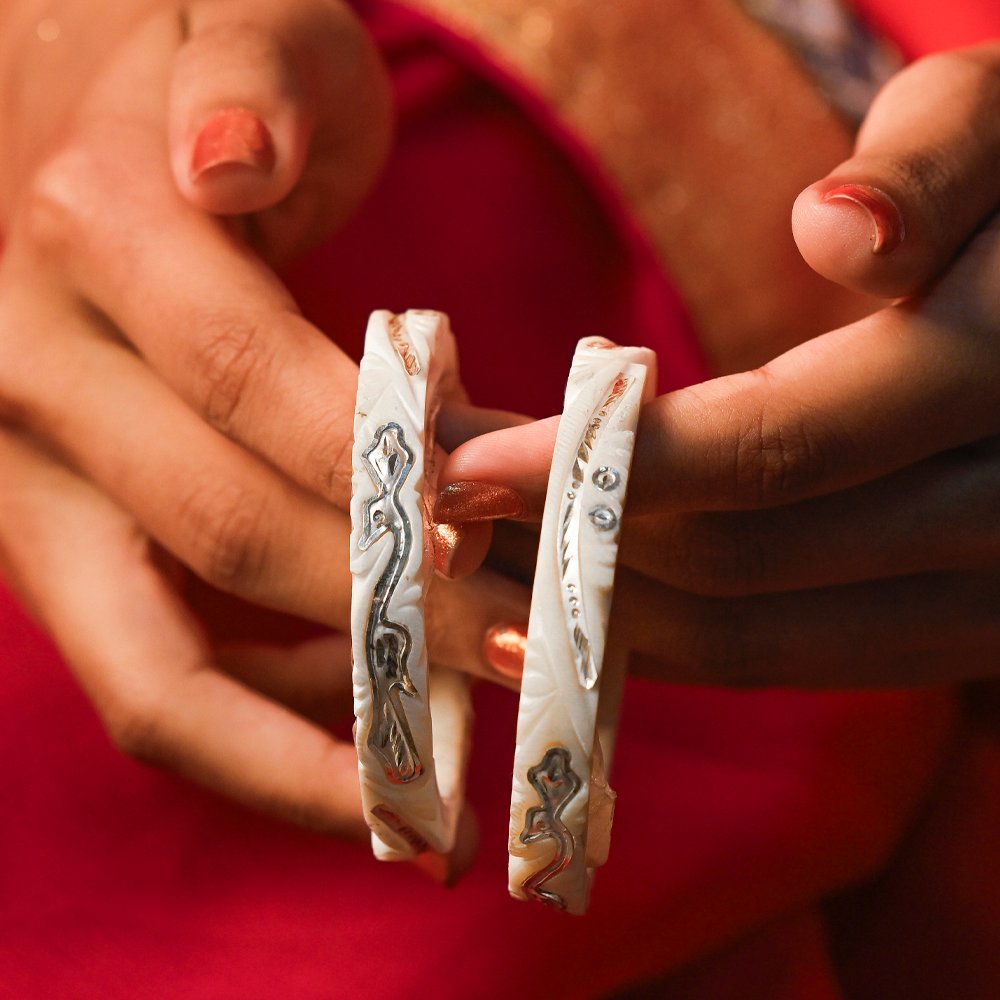 Peacock Line 925 Silver Sankha Bangles