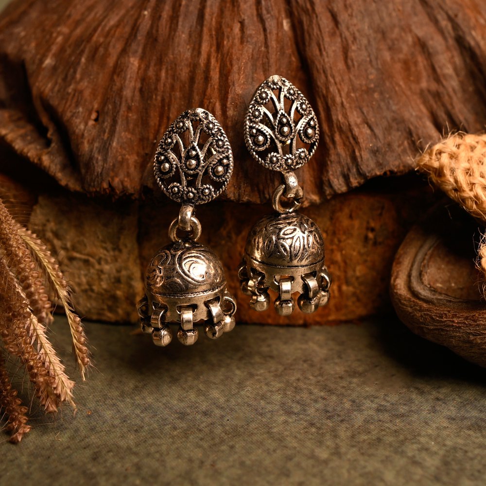 Tribal Grace 925 Oxidized Silver Jhumka Earrings