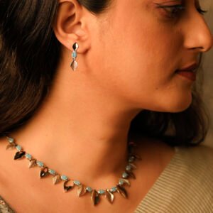 Azure Leaf Elegance 925 Silver Necklace Set