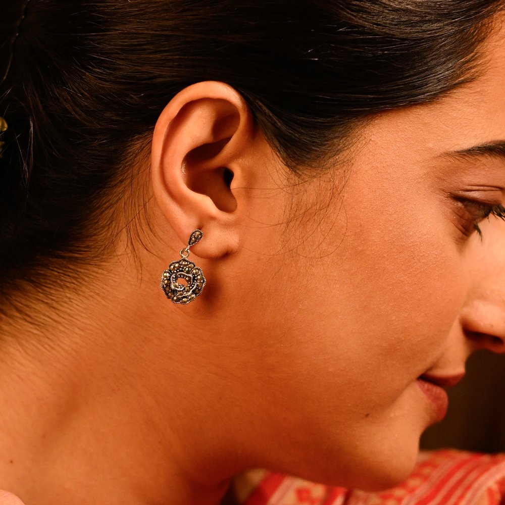 Vintage Bloom 925 Oxidized Silver Earrings
