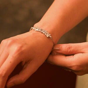 Crystal Leaf Sterling 925 Silver Wristlet