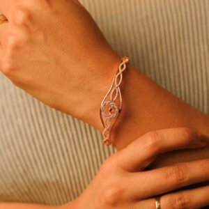 Rosé Bloom Twisted Petal Stone Studded 925 Silver Bracelet