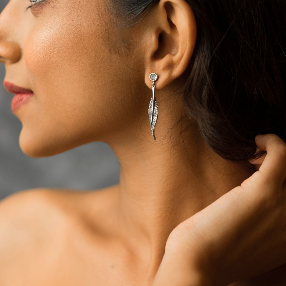 Whispering Leaf 925 Silver Drop Earrings