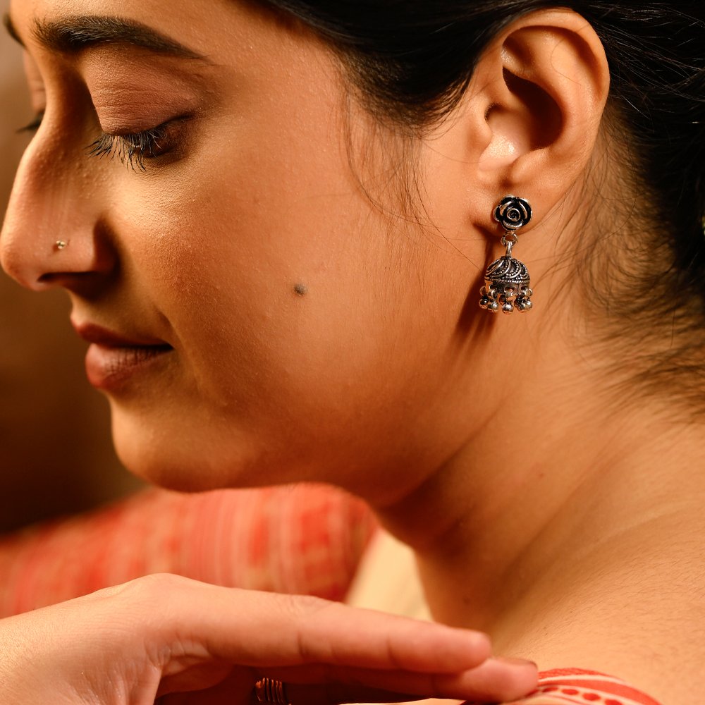 Noorbell Oxidized 925 Silver Jhumka