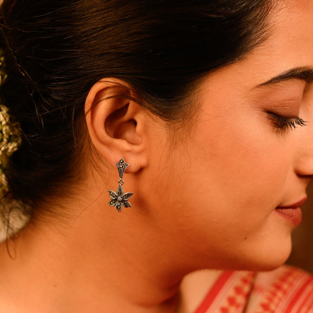 Floral Grace 925 Oxidised Silver Earrings