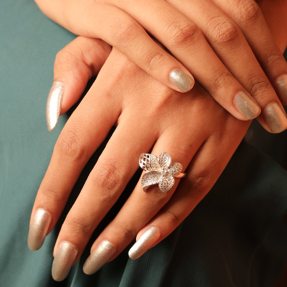 Blossom Radiance 925 Silver Floral Ring