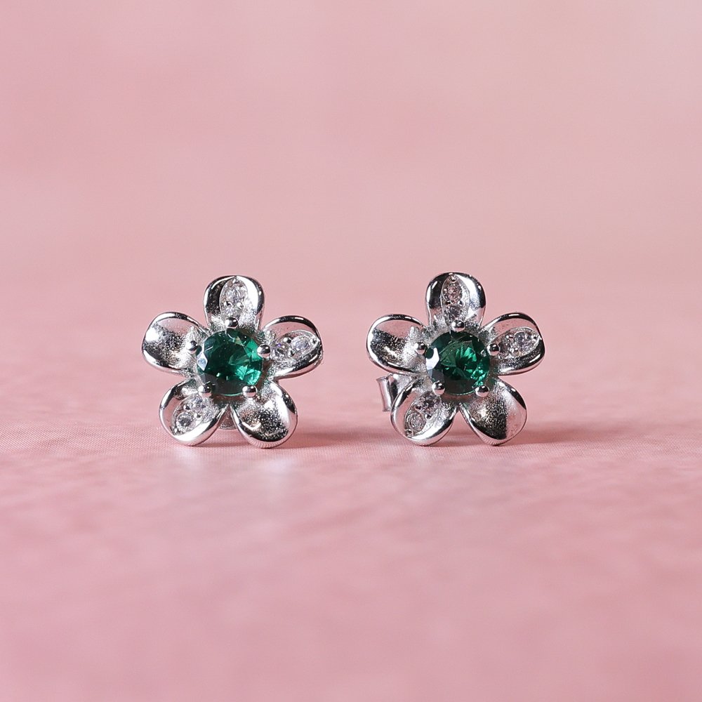 Emerald Blossom 925 Silver Earrings