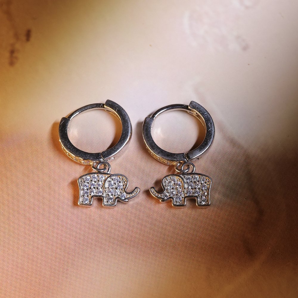 Elephant Charm 925 Silver Hoop Earrings