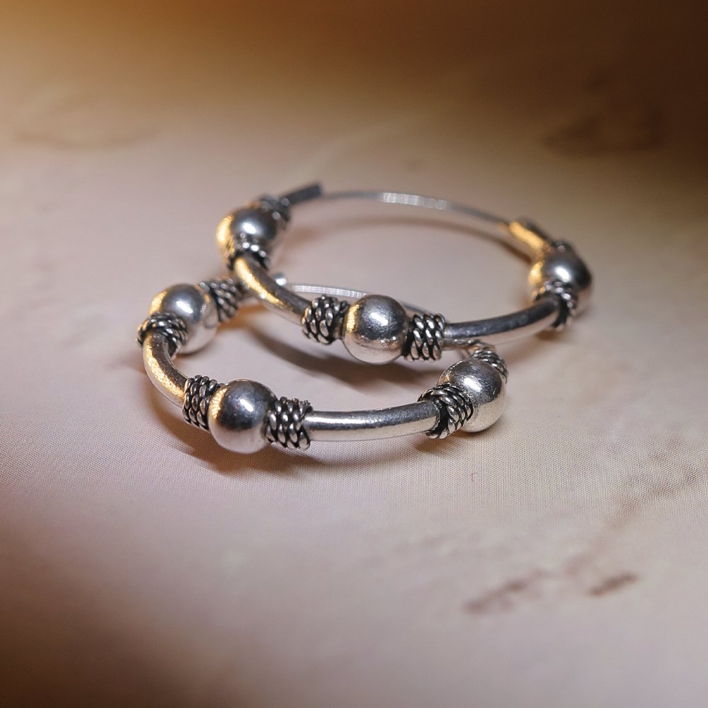 Tribal Charm 925 Silver Hoop Earrings