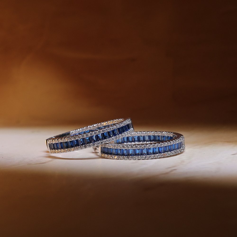 Royal Sapphire Glow 925 Silver Hoop Earrings