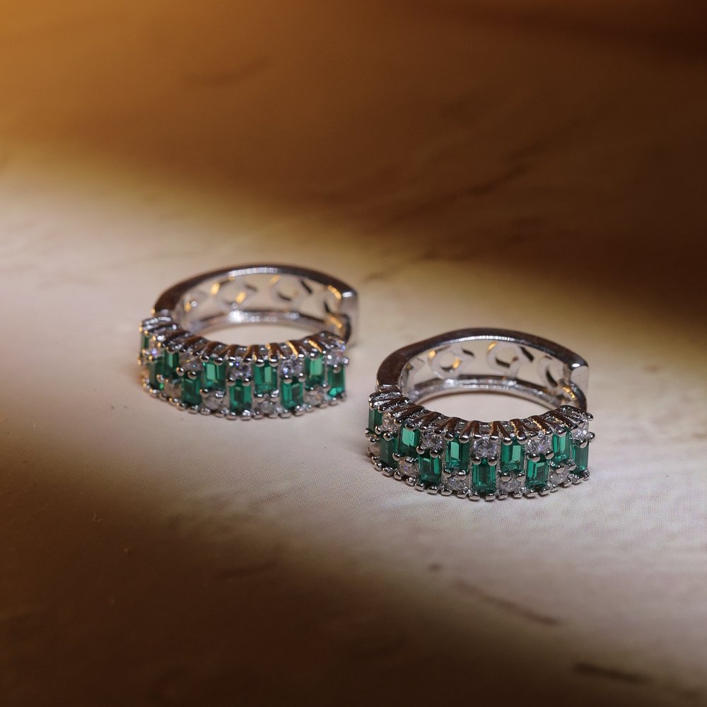 Emerald Grace 925 Silver Hoop Earrings