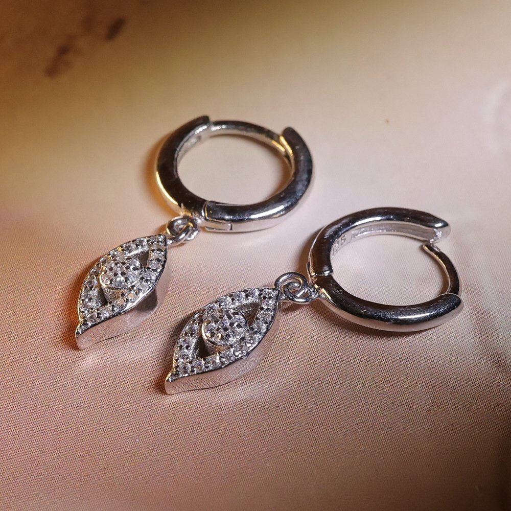 Evil Eye Sparkle 925 Silver Hoop Earrings