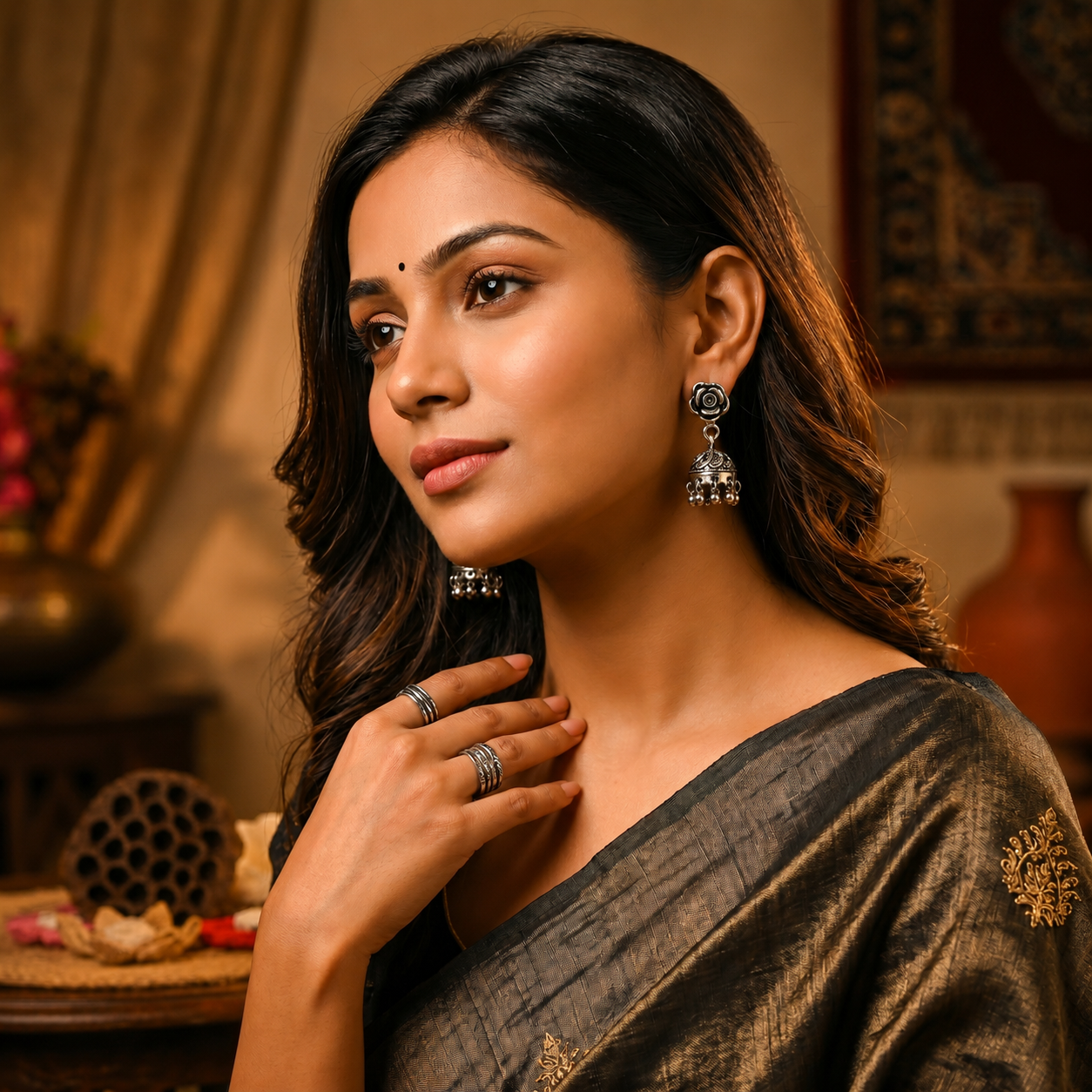 Noorbell Oxidized 925 Silver Jhumka