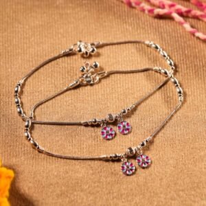 Blossom Charm 925 Silver Anklet Pair